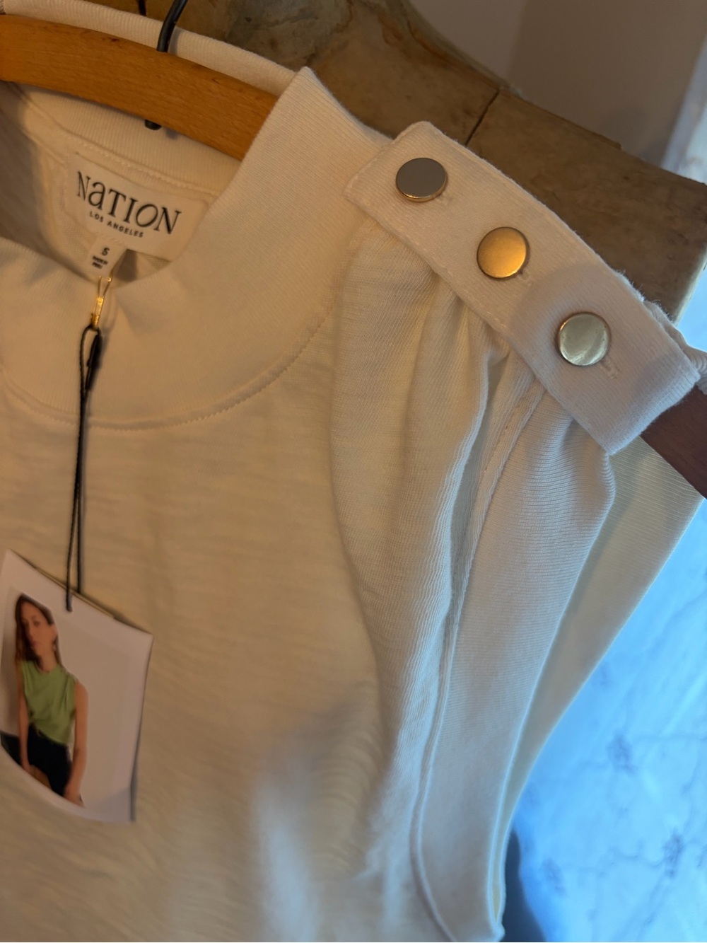 Nation LTD Cream Sleeveless Top with Shoulder Button Tabs - Picture 2 of 4